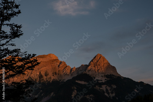 Sunset colors on mountain in the Alpls