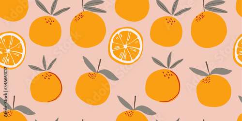 Vector seamless pattern with mandarins. Trendy hand drawn textures. Modern abstract design for paper, cover, fabric, interior decor and other users. Vector illustration