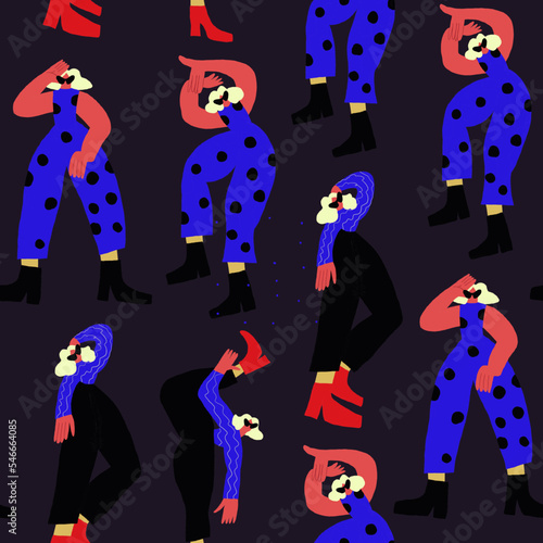 Vector seamless pattern of abstract people figures in retro style. Vector illustration