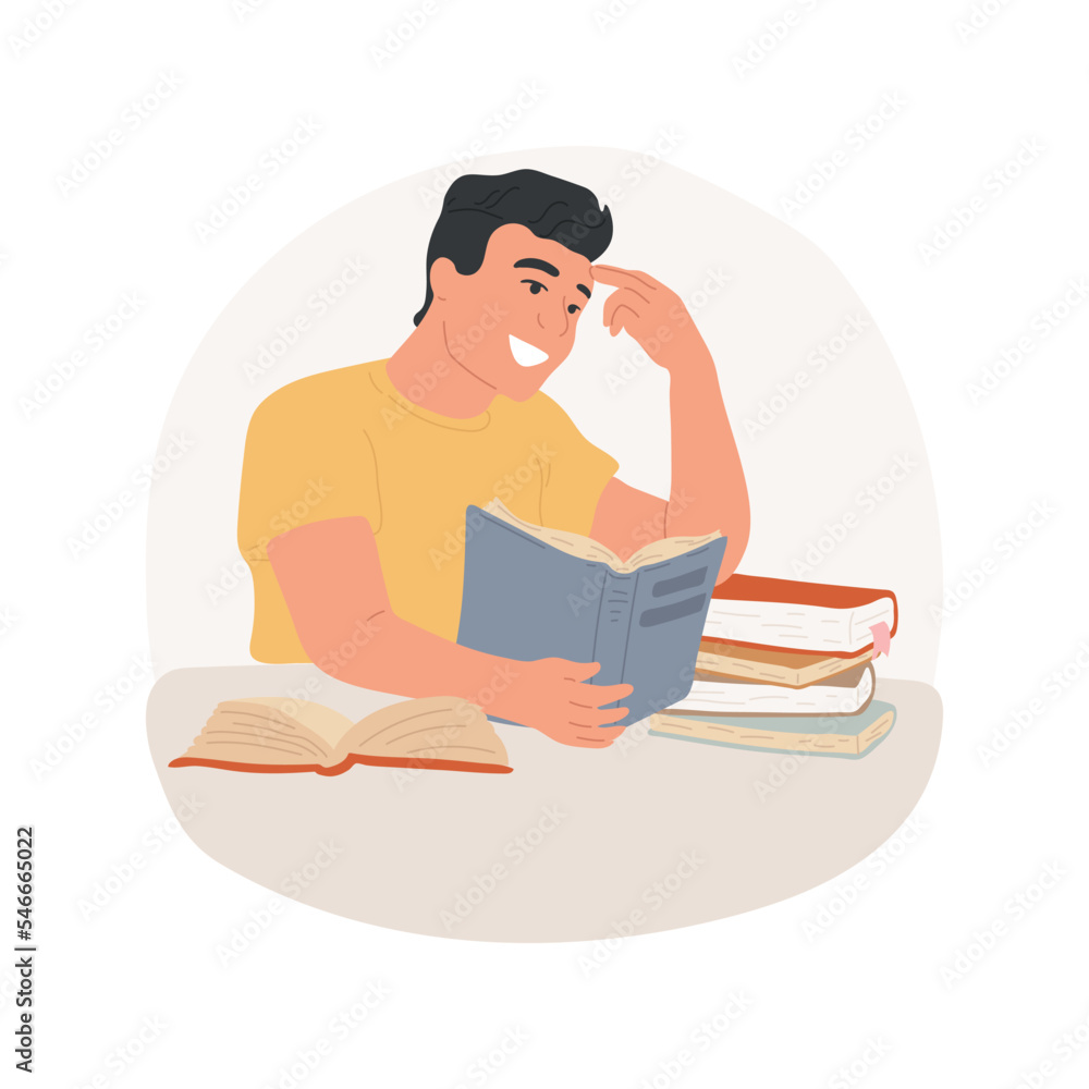 Classical literature isolated cartoon vector illustration. Academic education, teaching high school curriculum, reading list exam, student with pile of books, library collection vector cartoon.