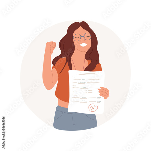 Writing grammar test isolated cartoon vector illustration. Education, teaching high school curriculum, fill the gaps, student gets exellent mark, academic evaluation exam, quiz vector cartoon.