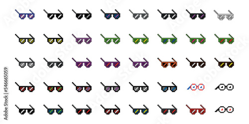 Sunglasses pixel art, vector set