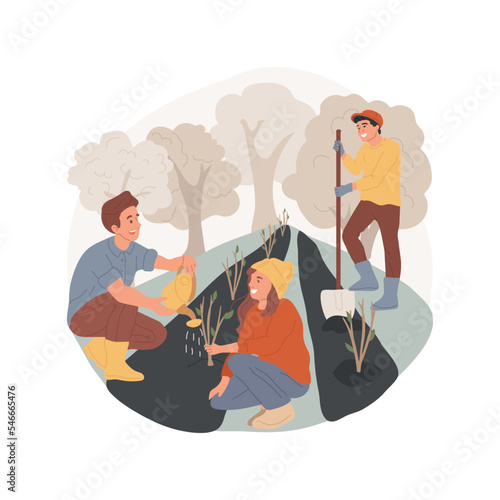 Volunteer work and community service isolated cartoon vector illustration. High school activity, student club, ecological volunteering project, people support, working youth vector cartoon.