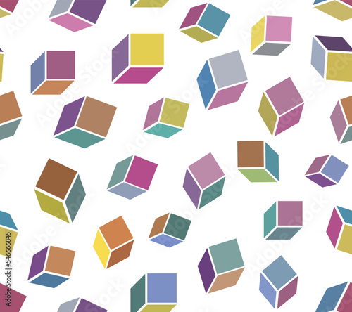 Abstract flying colored cubes. Seamless cube patterns vector