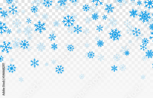 Vector blue snowflakes are falling from the sky. Snowflakes png, winter, snow flakes png. Snowfall, blizzard. Christmas background.