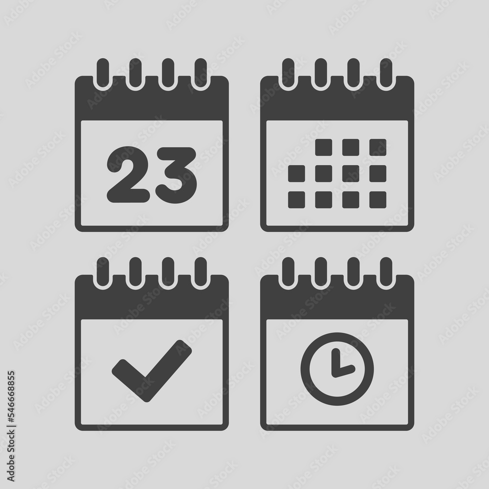 Icon calendar number 23, agenda app, timer, done