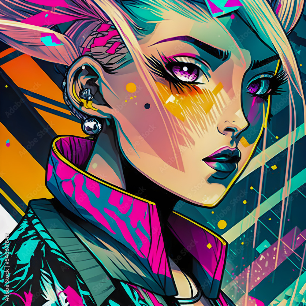 Naklejka premium Cyberpunk, Comics, Manga character design, Anime style