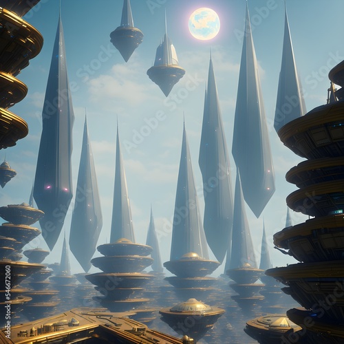 Another planet city Trisolaris world 3d illustration photo