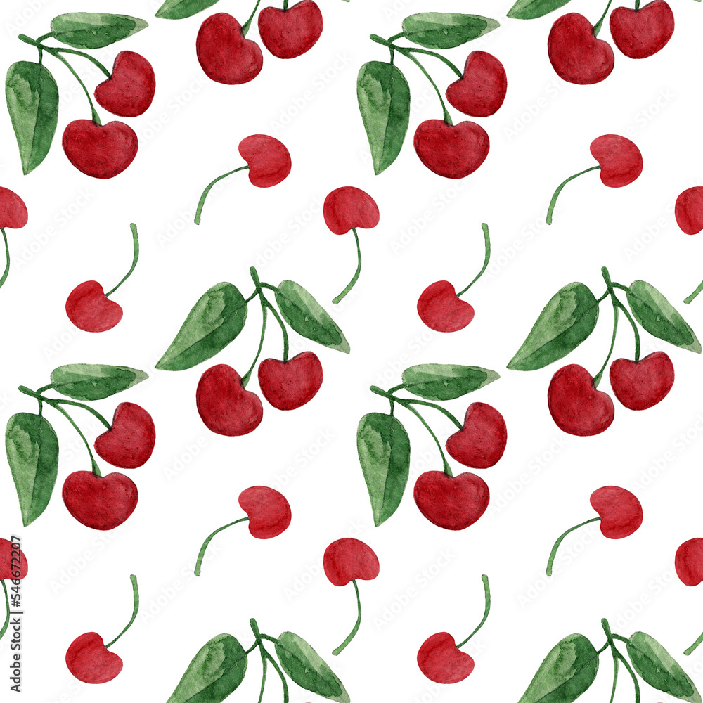Watercolor seamless pattern with cherries. Watercolor seamless pattern with cherries.