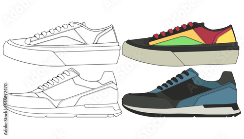 Set off Sneaker shoe . Concept. Flat design. Vector illustration. Sneakers in flat style.