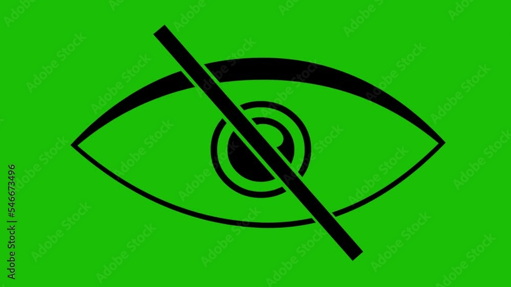 icon animation of a disabled eye, on a green chroma key background icon animation of a disabled eye, on a green chroma key background