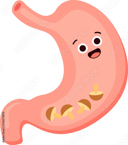 Healthy cartoon stomach flat icon Mushroom diet