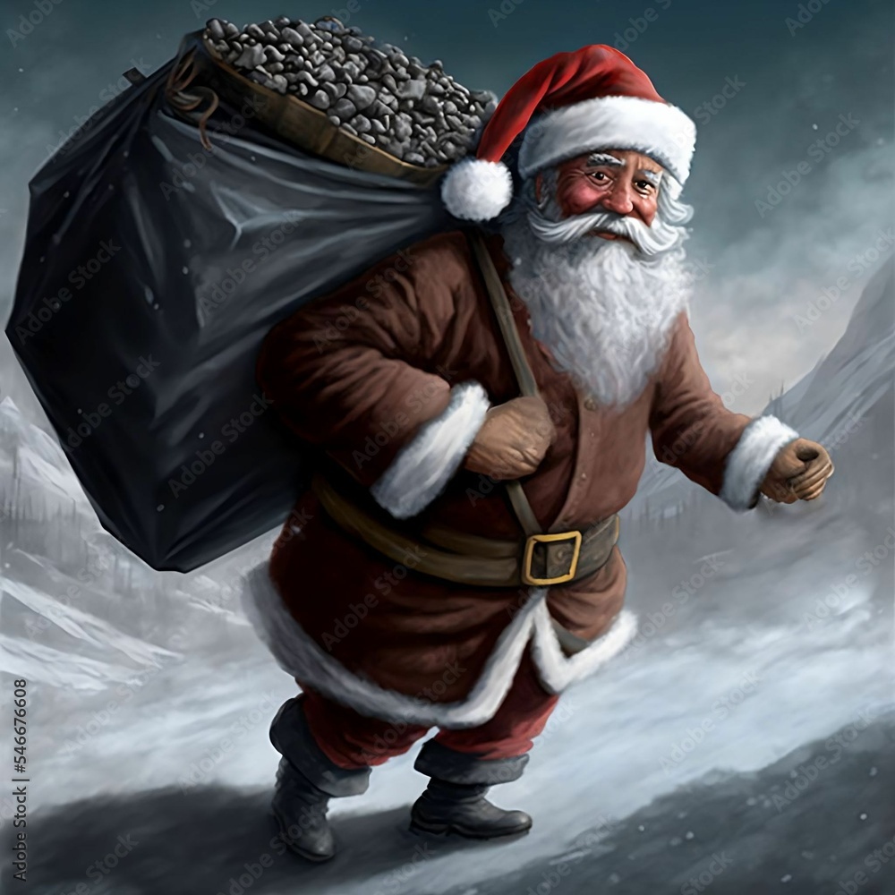 Santa Claus Carrying a Bag of Coal | Created using Midjourney and