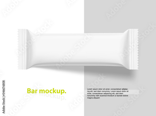 Blank snack bar packaging mockup. Vector illustration isolated on white background. Perfect to highlight your product.  EPS10.