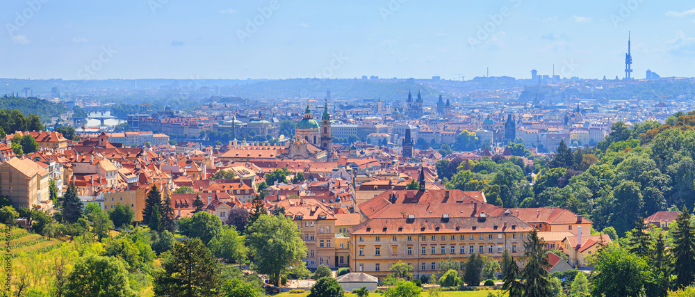 Summer cityscape, panorama, banner - view of the Mala Strana historical district of Prague, Czech Republic