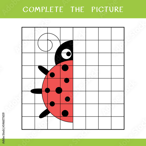 Complete the picture of cute ladybird. Simple educational game for kids. Vector worksheet