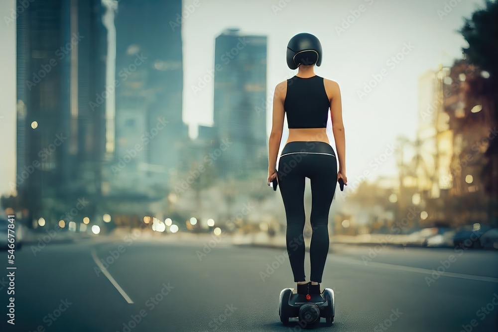 Girl On Electric Scooter In Futuristic City Stock Illustration Adobe