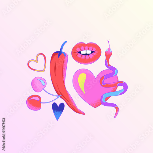Psychedelic illustration. Abstract love, passion. Contemporary art. Print for clothes, phone case, poster, notebook