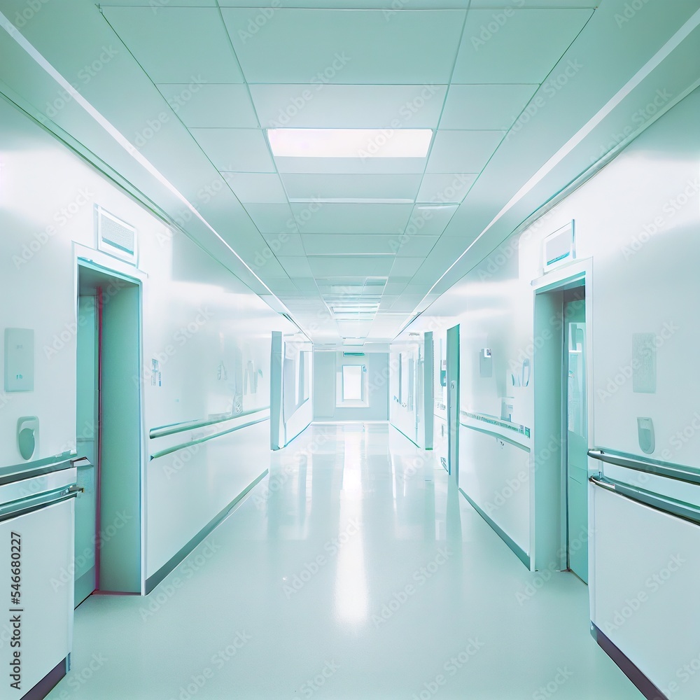 Corridor in building. Sterile hospital hallway. Corridor in building. Sterile hospital hallway.