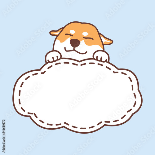 Cute shiba inu dog with frame border template cartoon, vector illustration