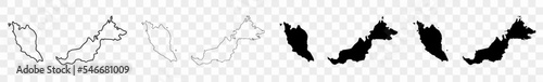 Malaysia Map Black | Malaysian Border | State Country | Transparent Isolated | Variations