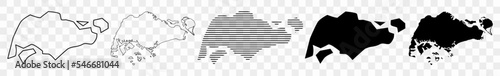 Singapore Map Black | Singaporean Border | State Country | Transparent Isolated | Variations