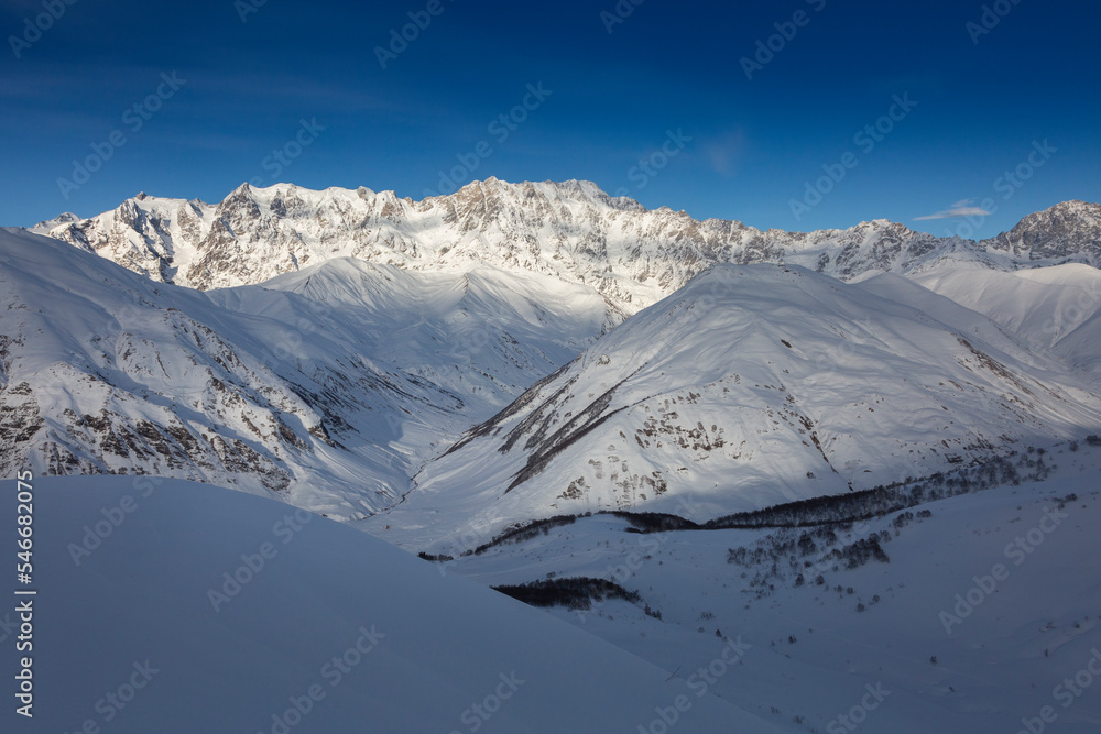 a nine summit mountain Shkhara, the central part of the Greater Caucasus Mountain RangeUpper Svaneti, Georgia, Europe