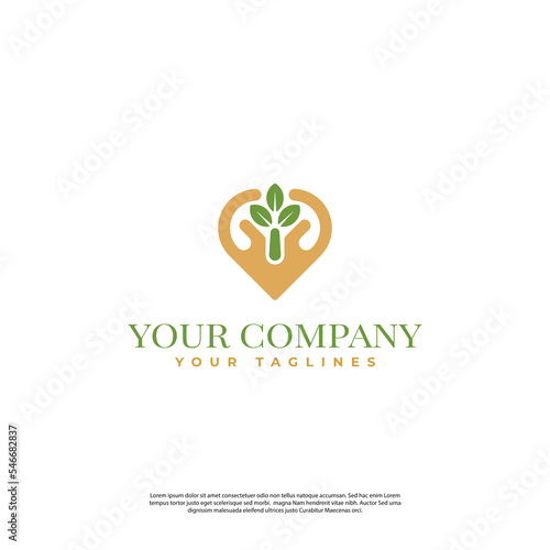 abstract hand and plant logo in modern minimalist style