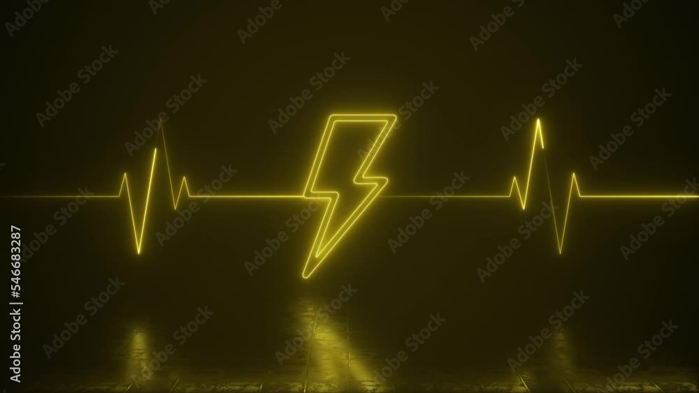 Neon Lightning With Heartbeat Line Life Support Loop Background Stock ...