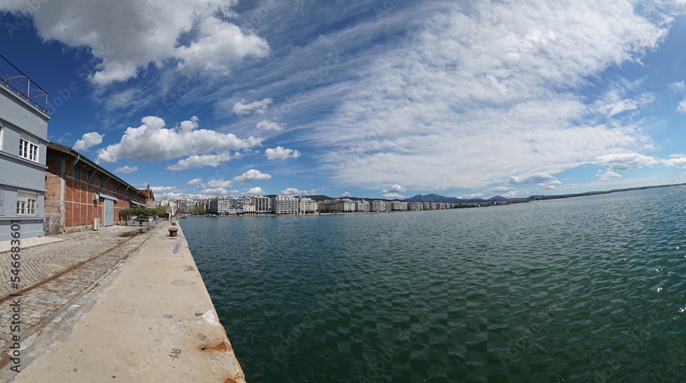 Thessaloniki city port view on a beautiful sunny day