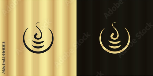 Luxury gold line logo design with the simple and modern shape of seawater wave in a circle