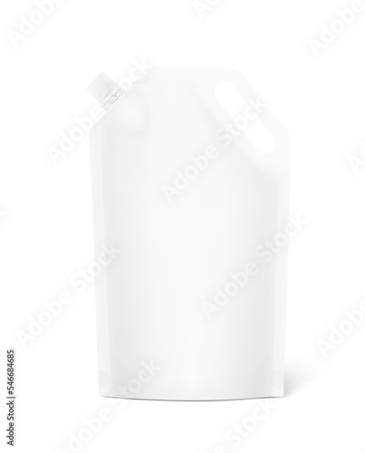 Pouch bag with hole handle mockup. Vector illustration isolated on white background. Front view. Perfect to make final pack shot your product. EPS10.	