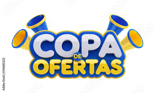 Selo 3D Copa de Ofertas, Texto 3D com Cornetas