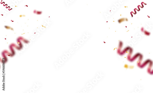 congratulatory background with gold red confetti and serpentine. Vector illustration