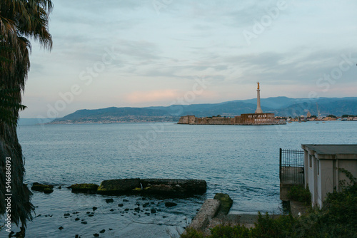 View of Reggio Calabria from island of Sicilia photo