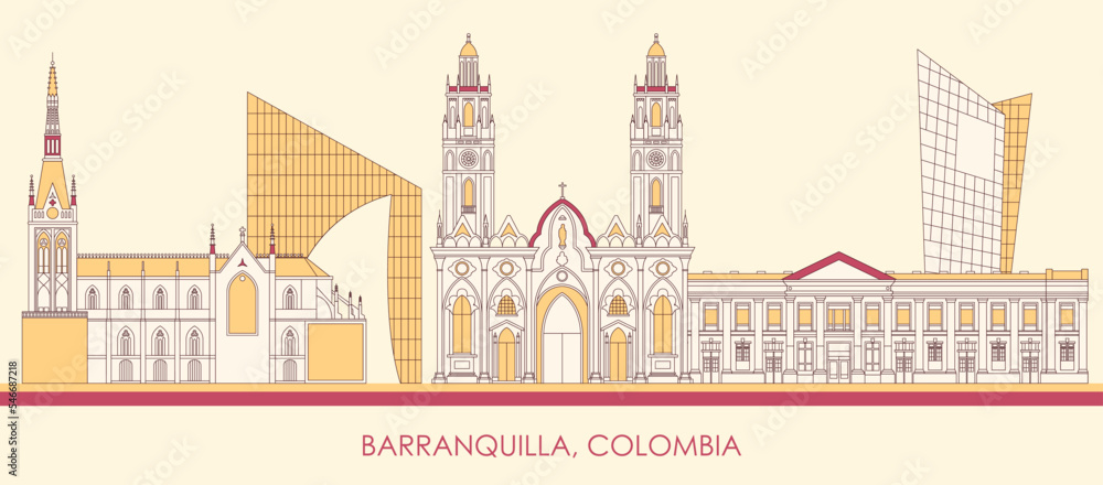 Cartoon Skyline panorama of city of Barranquilla, Colombia - vector illustration