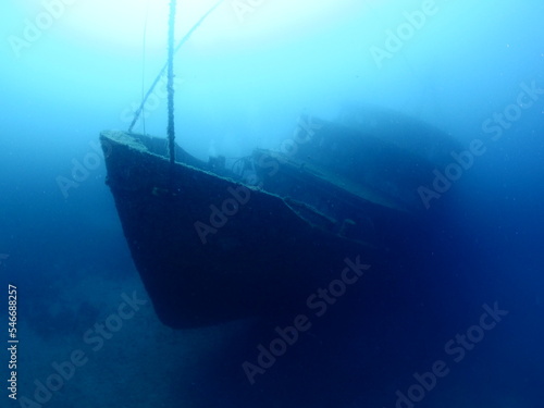 wreck underwater shipwreck on seabed sea floor standing metal on ocean