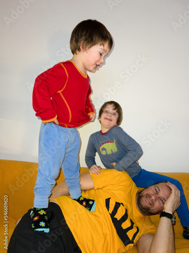 Funny moment of a dad and his tireless sons