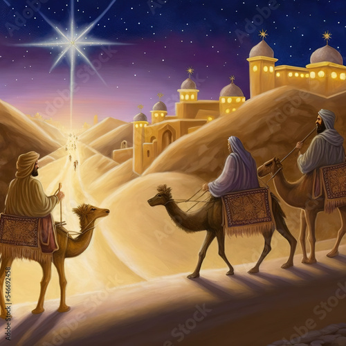 Stampa su tela We three kings - possible nativity xmas card design