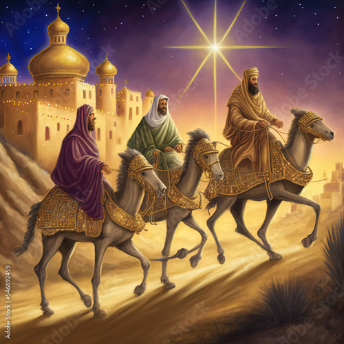 Tableau sur toile We three kings - possible nativity xmas card design