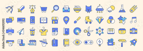 Icon set for creatives and businesses. Modern and trendy web icons for content creators. Pictogram collection. Vector illustration. Isolated object. Corporate iconography. Tech and creative symbols. photo