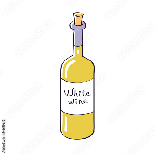 White wine bottle with label isolated vector illustration
