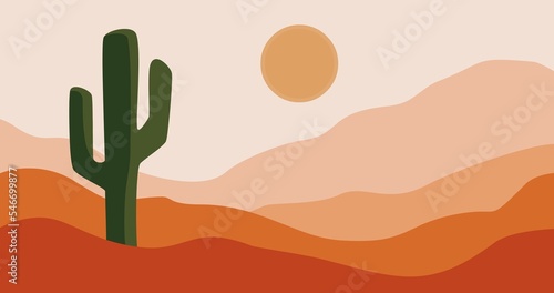 desert gradient mountains and cactus wave background illustration