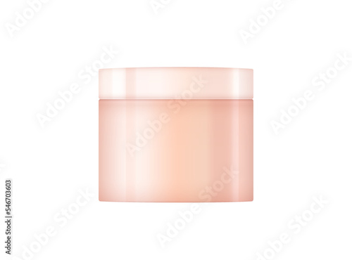 Vector cream jar isolated on white background. Face cream bottle mockup. Rose color glossy clean jar. 3D makeup template. Empty face side, beauty box. Skin care cosmetic container. Glass beige tube