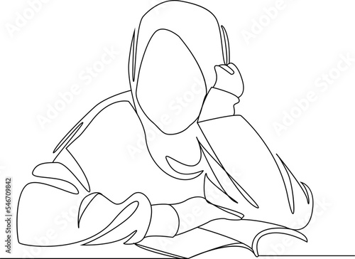 continuous line muslim hijab can use for poster cover books and more