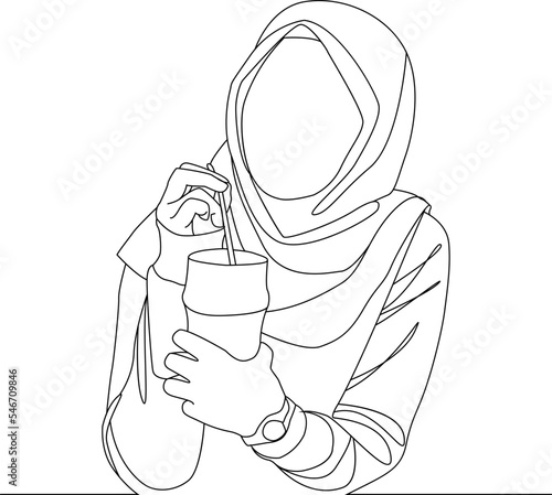 continuous line muslim hijab can use for poster cover books and more