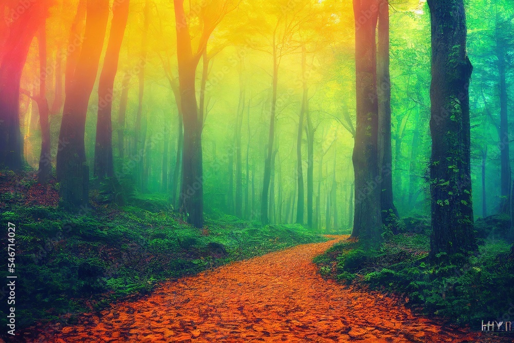 Fototapeta premium magical sunrise in the forest