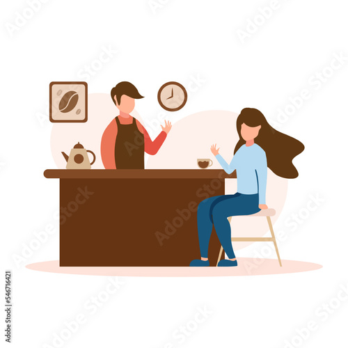 Cute flat illustration cartoon happy coffee boy man barista cafe for sticker icon mascot and logo