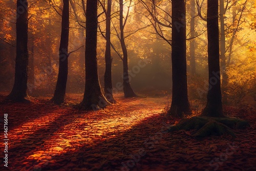 autumn forest in the morning