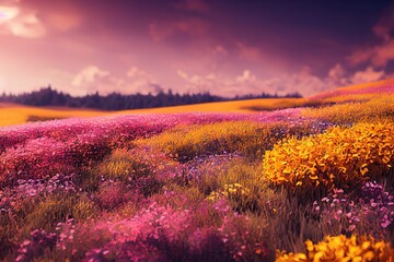 Leinwandbilder Purpur Beautiful field full of flowers in the summer  © LeopoldMasterson